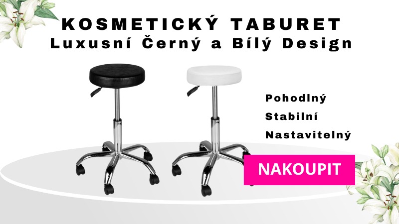 Kosmetický taburet v černém a bílém designu, stabilní a nastavitelný.
